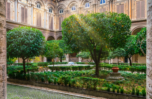 Fotografie, Obraz Courtyard in the Doria Pamphilj Gallery in Rome, Italy.