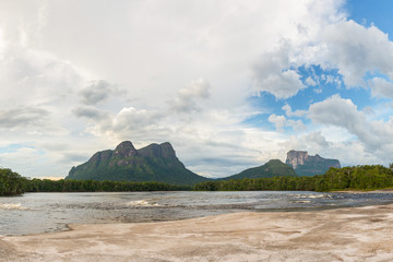 Wall Mural - View of Ichu, Uripica and Autana mounts, from Ceguera camp in the Autana river, in Amazonas state, Venezuela