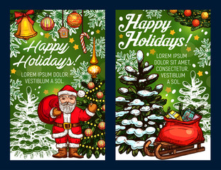 Wall Mural - Winter holidays vector Santa sketch greeting card