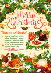 Christmas turkey poster, New Year holiday design