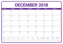December 2018 Planner Calendar Vector Illustration