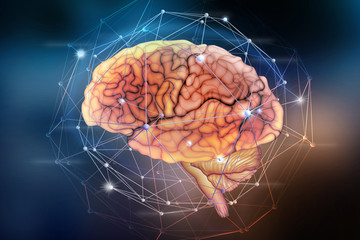 Leinwandbilder - Artificial neural network. Computer intelligence based on the nerve cells of the human brain. Modern design concept on the topic of artificial intelligence. 3D illustration