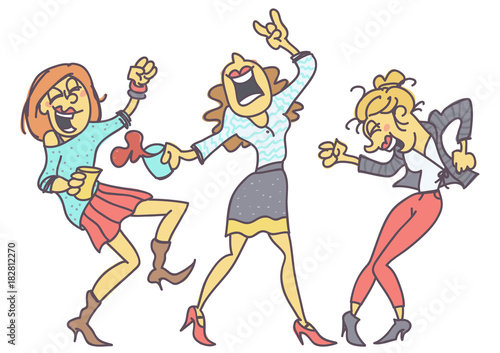Group Of Women Partying Funny Vector Cartoon Isolated On White Background Buy This Stock