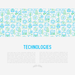 Wall Mural - technologies concept with thin line icons of: electric car, rocket, robotics, solar battery, machine