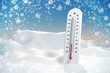 Thermometer in the frost in a snowdrift. Wallpaper.