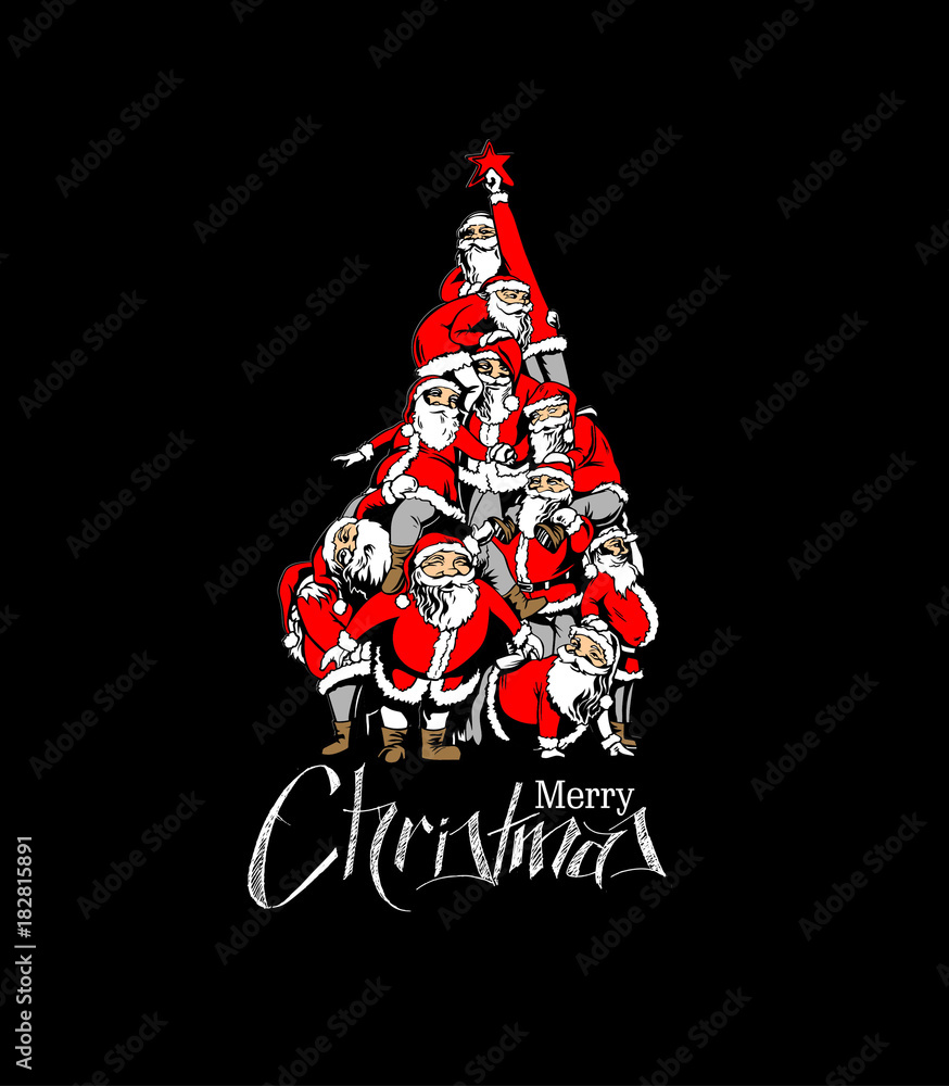 Photo Art Print Christmas Santa Tree Background Cartoon