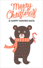 Sticker - Merry Christmas, Icon of Bear Vector Illustration