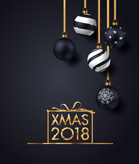 Wall Mural - Christmas, New Year winter holiday party posters design template of golden glittering xmas decorations