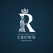 Elegant Letter R. Graceful Royal Style. Calligraphic Beautiful Logo. Vintage Drawn Emblem For Book Design, Brand Name, Business Card, Restaurant, Boutique, Hotel. Vector Illustration