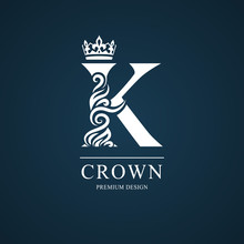 Elegant Letter K. Graceful Royal Style. Calligraphic Beautiful Logo. Vintage Drawn Emblem For Book Design, Brand Name, Business Card, Restaurant, Boutique, Hotel. Vector Illustration