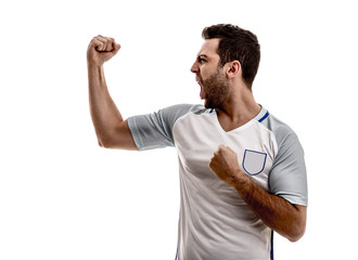 Wall Mural - English fan celebrating on white background