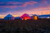 Fototapeta  - Yurts in twilight, Song Kul