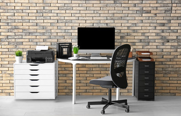 Sticker - Comfortable workplace with computer monitor on table in office