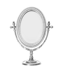 Vintage small mirror on white background