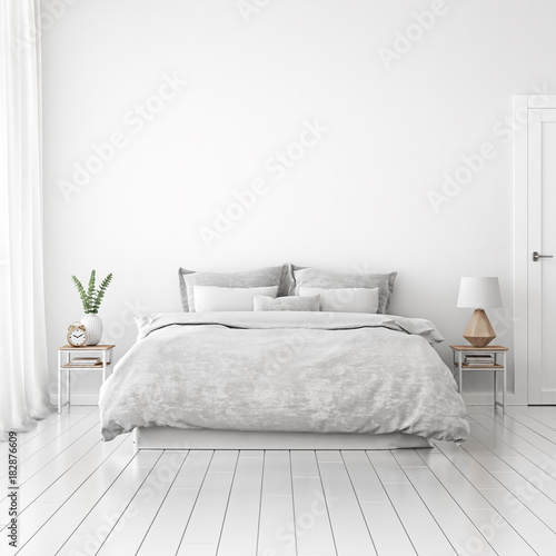 Home Interior Wall Mock Up With Unmade Bed Cushions