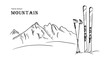 Hand drawn Mountain and ski graphic black white landscape vector illustration