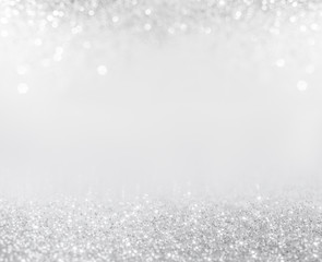 Wall Mural - Abstract of Bright and sparkling bokeh background. silver and diamond dust bokeh blurred lighting from glitter texture