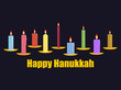Happy Chanukah. Celebratory background with nine candles, golden saucers. Vector illustration