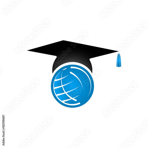 education logo concept with graduation cap and globe vector