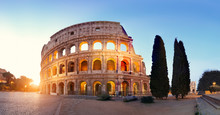 Panoramic Image Of Colosseum (Coliseum) In Rome, Italy