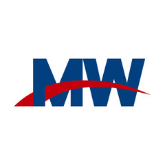 Initial letter MW, overlapping movement swoosh logo, red blue color