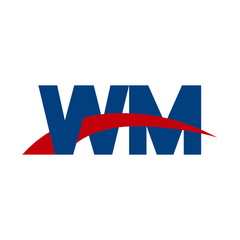 Initial letter WM, overlapping movement swoosh logo, red blue color