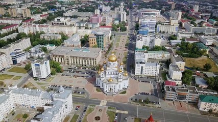 Wall Mural - Cathedral of St righteous warrior Feodor Ushakov. Saransk, Russia. Beautiful panoramic view of the city, From Dron