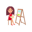 Girl Working on Painting Isolated Illustration