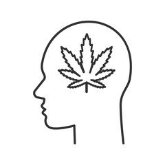 Sticker - Human head with marijuana leaf linear icon