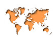 © pyty - Map of World cut into paper with inner shadow isolated on orange background. Vector illustration with 3D effect.