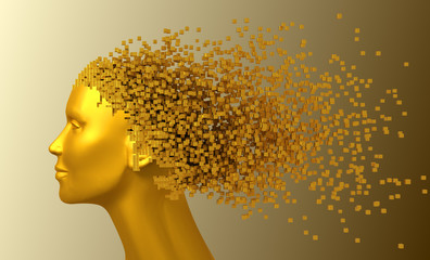 Wall Mural - Gold Head Of Woman And 3D Pixels As Hair