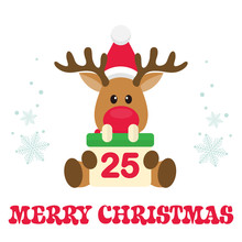 Cartoon Christmas Deer With With Calendar And Text