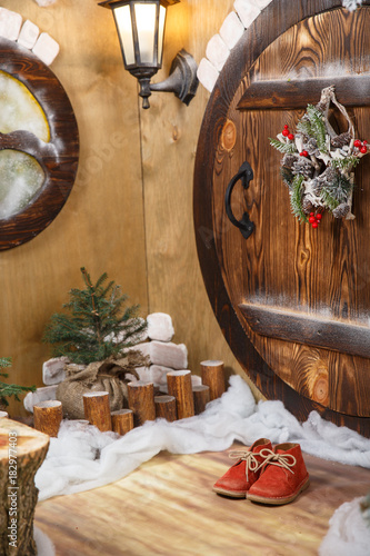 Doors To The Hobbit Gnome House With Christmas Decorations And