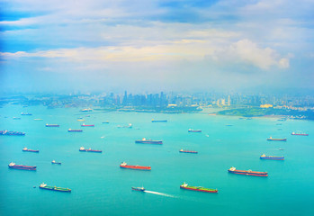 Wall Mural - Shipping tankers in Singapore harbor