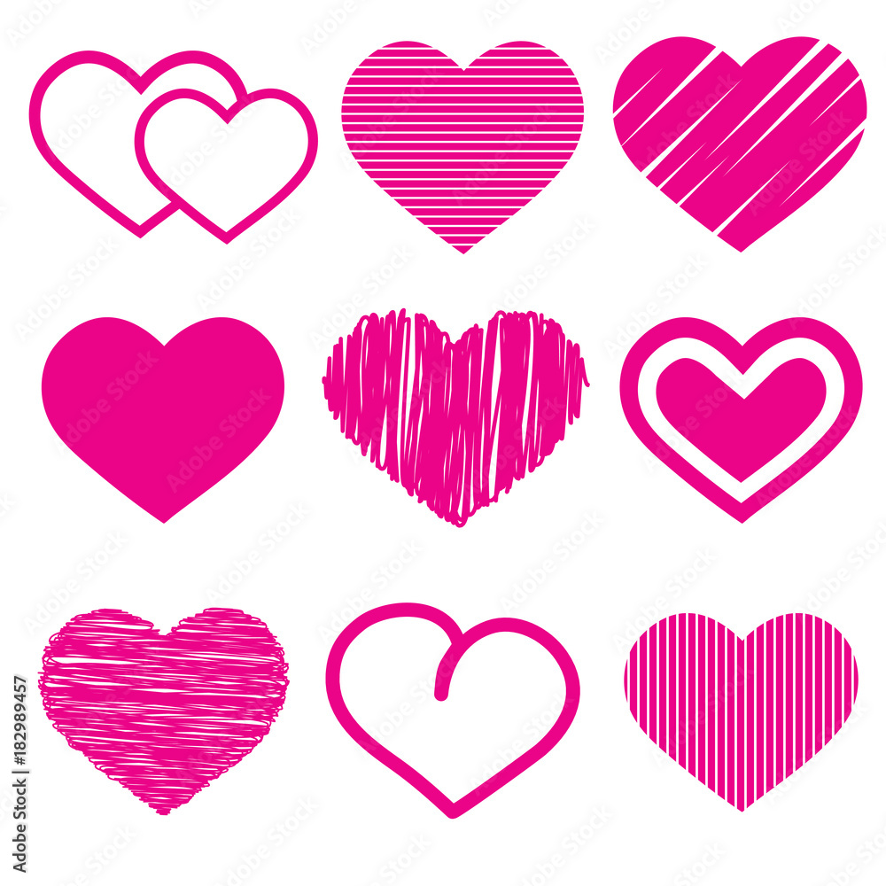 Vector de Stock set of nine various cute red heart vector icon ...