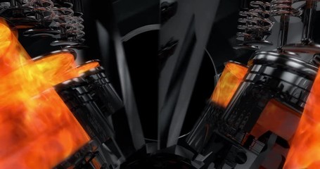 Fototapete - Working V8 Engine Animation With Sparks - Camera Zoom Through Propeller