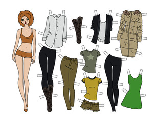 Wall Mural - Paper doll with cutout clothes