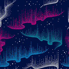 vector seamless pattern with dotted swirls of color northern or polar light in blue, pink and white 
