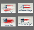 Set Veterans Day. Usa flag on background. Design for holiday cards on a gray background.