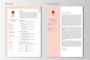 Feminine resume and cover letter with infographic design.