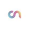 Initial lowercase letter cn, linked outline rounded logo, colorful vibrant gradient color