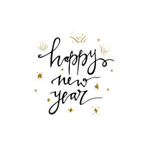 Happy New Year Postcard Template. Modern Lettering Isolated On White Background. Christmas Card Concept. Handwritten Modern Brush Lettering For Winter Holidays.