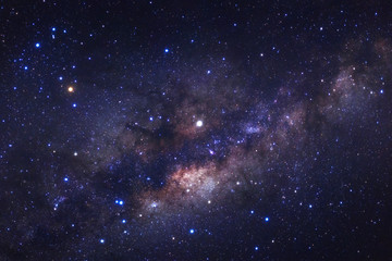 Wall Mural - Milky way galaxy with stars and space dust in the universe, Long exposure photograph, with grain.