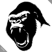 Black And White Linear Paint Draw Monkey Vector Illustration