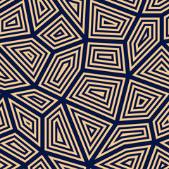 Polygonal seamless background. Geometric line golden blue pattern for wallpapers and textile
