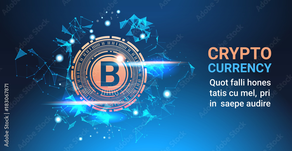 Cr!   ypto Currency Bitcoin On Blue Background Digital Web Money Modern | B money bitcoin Crypto Currency Bit!   coin On Blue Background Digital Web Money Modern -