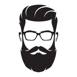 Fototapeta  - Bearded man's face, hipster character. Fashion silhouette, avatar, emblem, icon, label. Vector illustration.