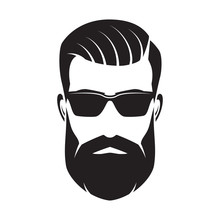 Bearded Man's Face, Hipster Character. Fashion Silhouette, Avatar, Emblem, Icon, Label. Vector Illustration.