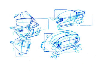 sketch electric city car inspirated by cubism. it is colou ilustration sutable for young people. its