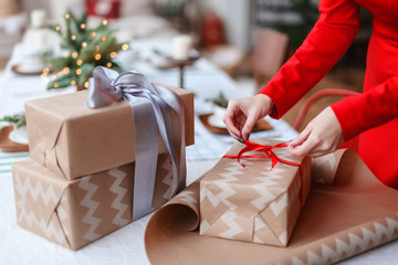 Packing of the christmas presents on a white background